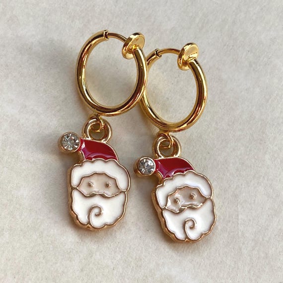 5-Pair Christmas Clip-On Earrings Set – Santa, Snowman, Elk, Tree & Bell Designs, Festive Holiday Jewelry For Non-Pierced Ears