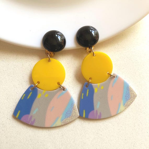 Trendy Dangling Plastic 80s Style Clip on Earrings - Etsy