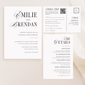 Classic Modern Wedding Invitation Set with QR Code, Minimalist Invitation Suite, Wedding Invitation Set, Instant Download, Invite