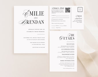 Modern Wedding Invitation Set with QR Code (Instant Download)