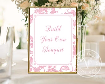 Pink Toile Bridal Shower Bouquet Sign: Chinoiserie Ginger Jar (Digital Download)