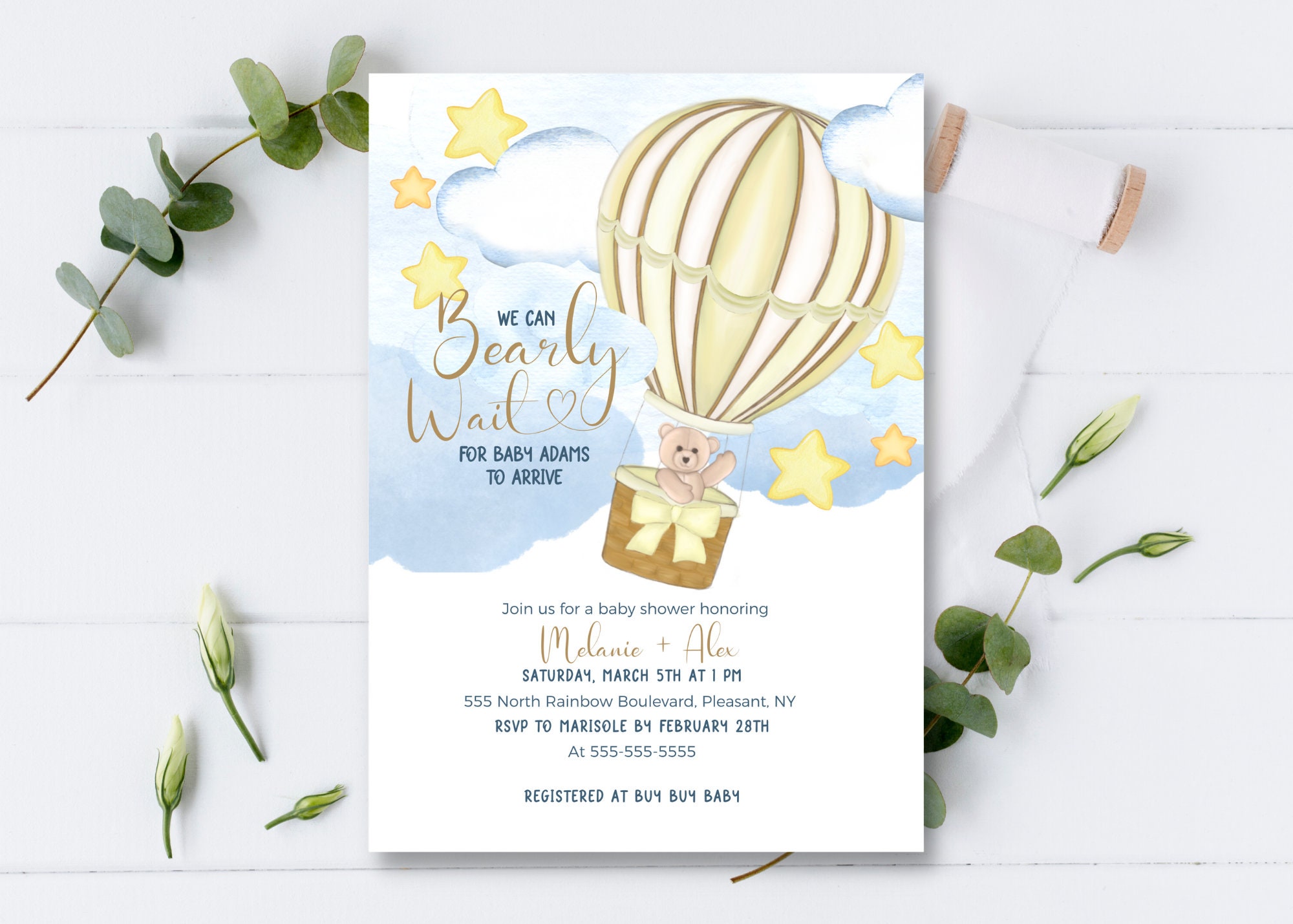 Bear Hot Air Balloon Baby Shower Invitation Template We Can - Etsy