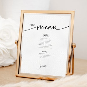Wedding Menu Sign Template: Elegant Bridal Shower, Buffet (Instant Download)