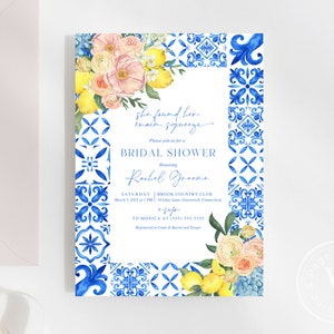 Lemon Bridal Shower Invitation, She Found Her Main Squeeze, Something Blue Tile Mediterranean Template 231-1
