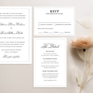 Wedding Invitation Template Set, Classic Wedding Suite, Traditional Wedding Invite, Printable Wedding Invitation Suite, Editable, Canva
