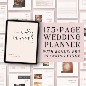 175-Page Wedding Planner: Minimalist Design, Canva Edit (Digital Download)