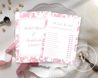 Pink Toile Bridal Shower Games: Floral Chinoiserie (Digital Download)