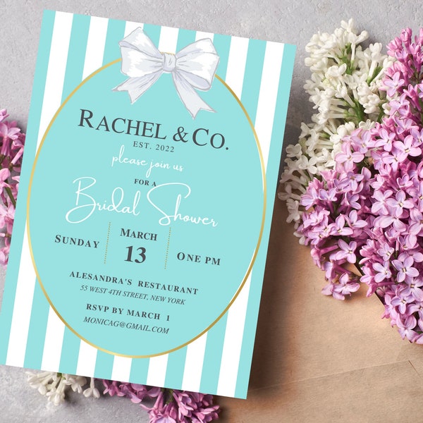 Bride & Co Bridal Shower Invite, Coed Established Co Bridal Shower Invitation, Teal Robbin Egg Blue Wedding Shower Invites PDF Printable