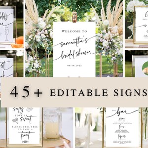 45 Wedding Sign Bundle, Bridal Shower Sign Bundle, Wedding Welcome Sign, Minimalist Wedding, Editable Template, Wedding Signs Printable