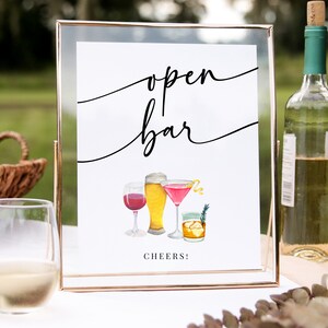 Printable Open Bar Sign, Open Bar Sign Instant Download Template, Wedding Bar Sign, Modern Minimalist Wedding, Alcohol Drink