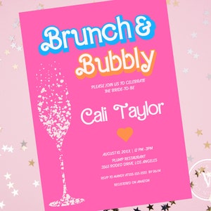 Doll Bridal Shower Invitation, Hot Pink Shower Invitation, Pink Doll Brunch and Bubbly Invitation, Doll Invitation, Template, 255