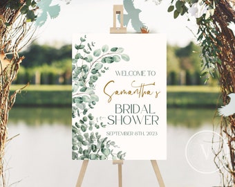 Greenery Bridal Shower Welcome Sign Template, Bridal shower decorations, Greenery decor 239-1