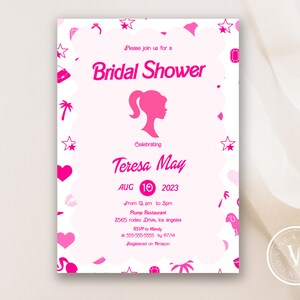 Doll Bridal Shower Invitation: Hot Pink Brunch Template