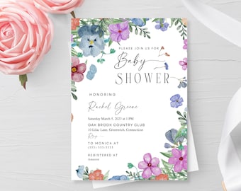 Wildflower Baby Shower Invitation: Boho Floral Template (Canva Edit, Instant Download)