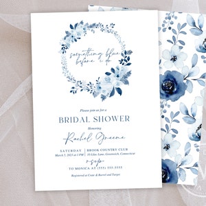 Something Blue Before I do Bridal Shower Invitation Template, Blue Floral Wedding Shower Invite, Editable Wedding Instant Download 233
