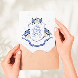 Custom Wedding Crest, Personalized Watercolor Logo for Wedding Stationery in Periwinkle Hydrangea Flowers - Custom Monogram with Crest - 296