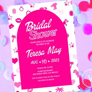 Hot Pink Doll Bridal Shower Invitation Template (5x7 Portrait)