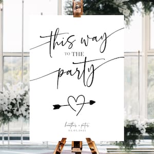 Wedding Direction Sign Template, Minimalist Wedding Sign, This Way to the Party, Wedding Directional Sign Printable