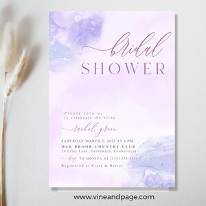 Minimalist Lilac Bridal Shower Invitation: Editable Boho Template