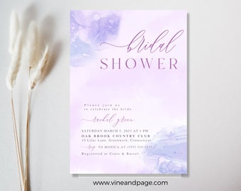 Minimal Bridal Shower Invitation, Lilac Modern Bridal Shower Invite, Boho Bridal Shower, Editable Boho Bridal Shower Template Minimalist