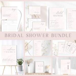 Minimal Bridal Shower Bundle, Modern Bridal Shower Invite, Boho Thank You Card, Editable Boho Bridal Shower Template Minimalist Recipe Card