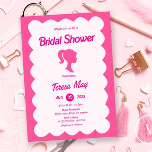 Doll Bridal Shower Invitation, Classic Hot Pink Shower Invitation, Pink Doll Brunch Shower Invitation, Doll Invitation, Template,  262