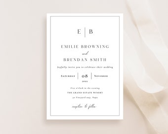 Monogram bruiloft uitnodiging sjabloonset, modern minimalistisch (afdrukbaar, bewerkbaar)