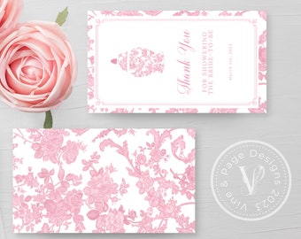 Pink French Toile Bridal Shower Favor Tag Template (Digital Download)