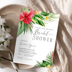 Tropical Floral Bridal Shower Invitation: Hawaiian Template (Instant Download)