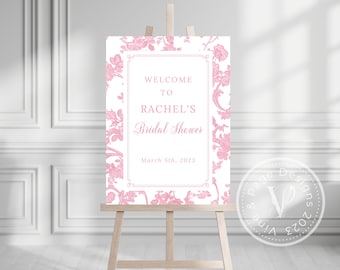 Pink Toile Bridal Shower Welcome Sign Template (Digital Download)
