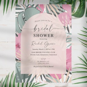 Boho Bridal Shower Invitation: Tropical Art Deco, Edit with Canva (Instant Download)
