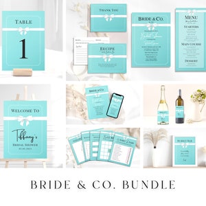 Bride & Co. Bridal Shower Invitation Bundle, Bridal Shower Invitation and Games Bundle, Editable Games, Signs, Printable Teal Bridal Shower,