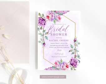 Floral Bridal Shower Invitation, Eco Lush Bridal Shower Template, Editable Lilac Bridal Shower Invite, Printable Bridal Shower Invite