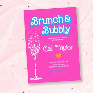 Brunch and Bubbly Bridal Shower Invitation: Hot Pink Doll Theme (Printable Template)