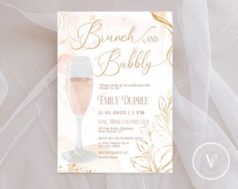 Floral Brunch and Bubbly Bridal Shower Invitation Template Pink Bridal Shower Invite Brunch & Bubbly Bridal Shower Bridal Brunch - 249