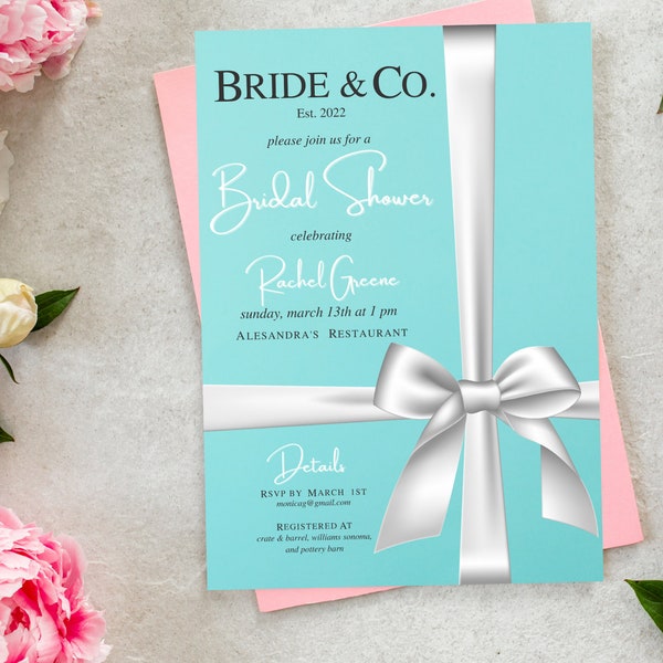 Bride & Co Bridal Shower Invite Teal, Robbin Egg Blue Coed Established Co Bridal Shower Invitation, PDF Printable