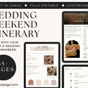 Modelo de Roteiro para Fim de Semana de Casamento: Cronograma Editável do Canva (Download Digital)