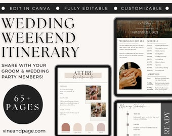 65 Pages Wedding Itinerary Template, Editable Canva Template Includes Timelines, Checklists, Photo Video Social Shot Lists and Inspo, 182