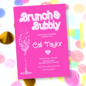 Doll Bridal Shower Invitation, Hot Pink Shower Invitation, Pink Doll Brunch and Bubbly Invitation, Doll Invitation, Template, 257