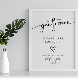 Wedding Restroom Sign, Men&#39;s Room Sign, Gentlemen, Take One Sign,Wedding Favor Sign, 150