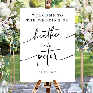 Modelo de placa de boas-vindas para casamento minimalista: Script elegante (download instantâneo do Canva)