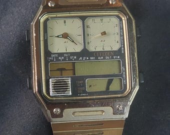 RARE Vintage CITIZEN Ana-digi Temp Silver Color 8984-086333Y Wrist