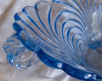 MC Blue Glass Bowl Abstract Deco-style Mod Home Decór Statement Piece Coffeetable Collectors Item