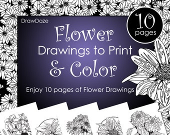 10 Pages of Flower Drawings to Print and Colour