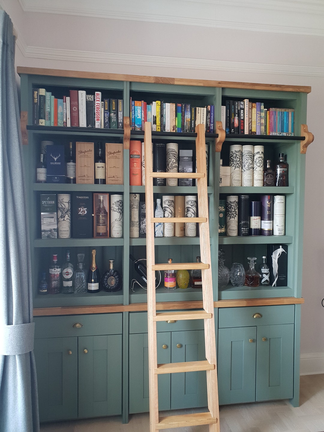 Bookcase, Library With Rail and Oak Ladder, the Edinburgh Etsy UK
