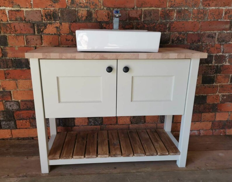 Rustic handmade vanity unit with oak top Etsy