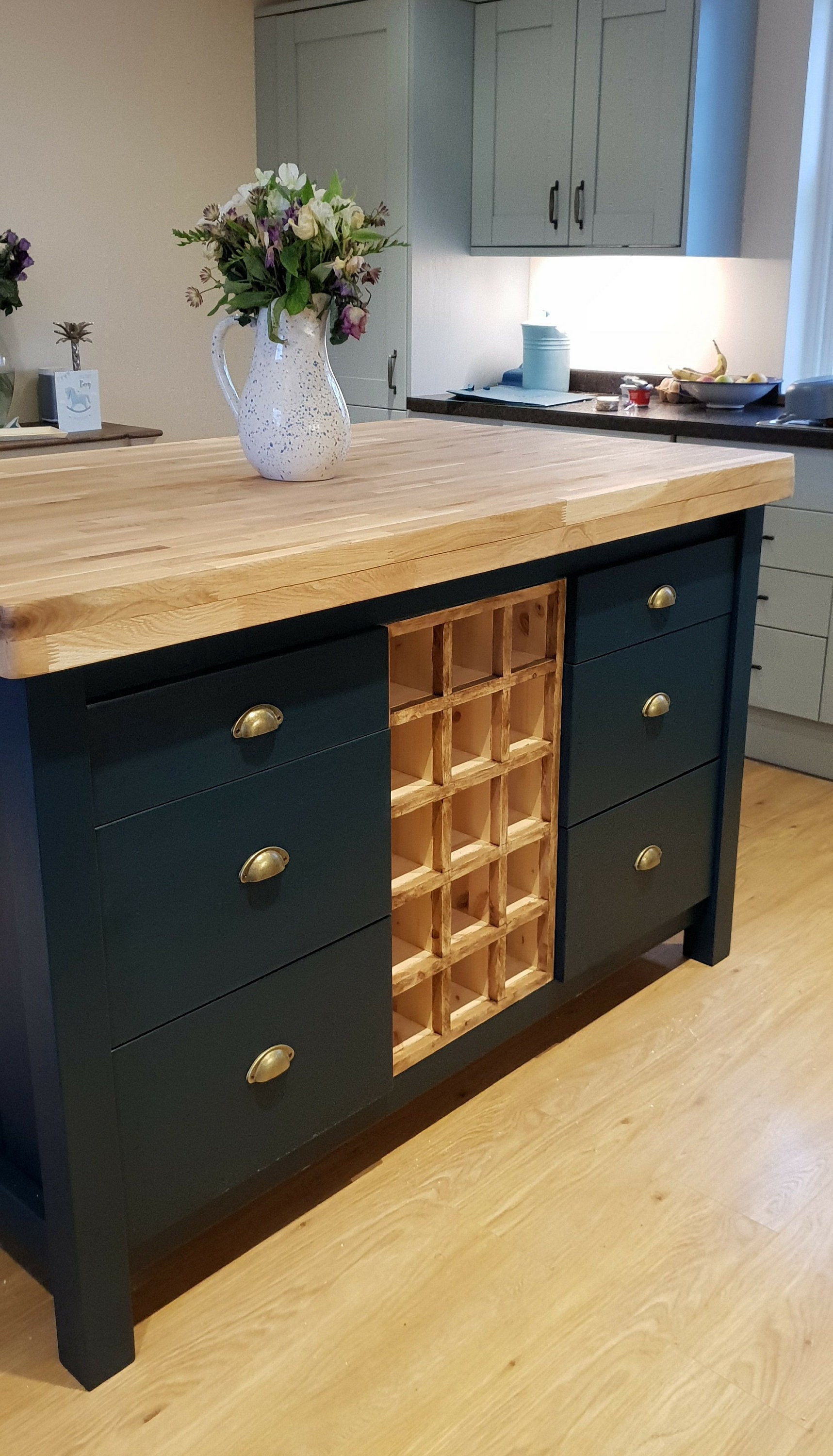 Kitchen island with wine rack on end hotsell