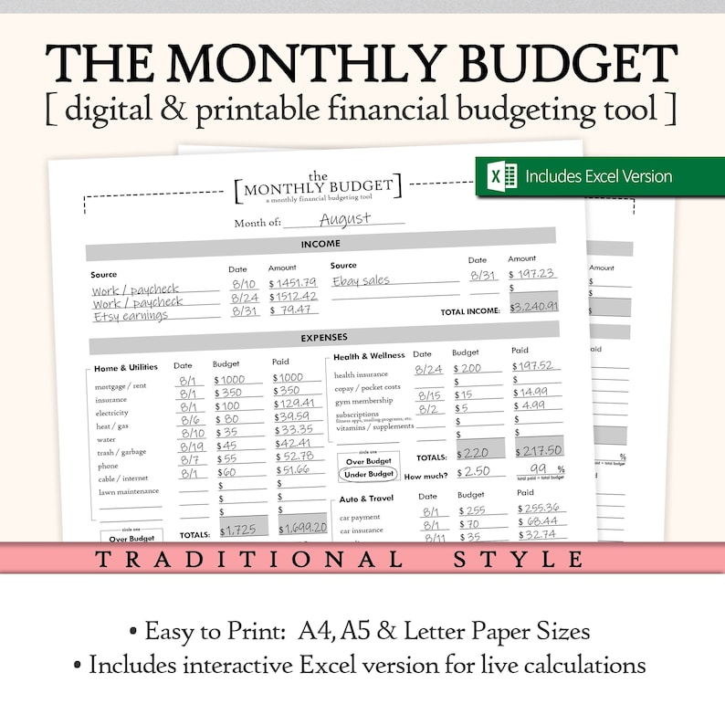 Financial Budget Notes Format Monthly Budget Financial Planner, Expenses & Income, Budget Tracker ...
