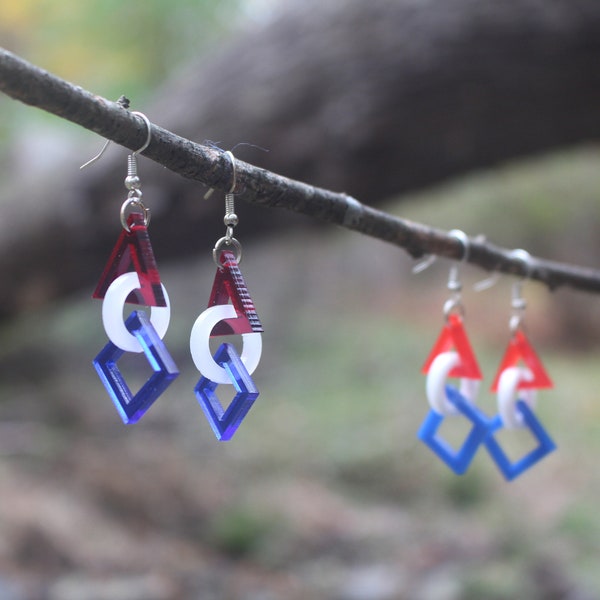 Trisquircle Earrings Red White and Blue