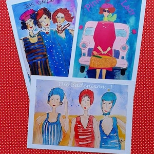 Set di cartoline dal fascino retrò: bellezze al bagno, Pink Lady e amiche